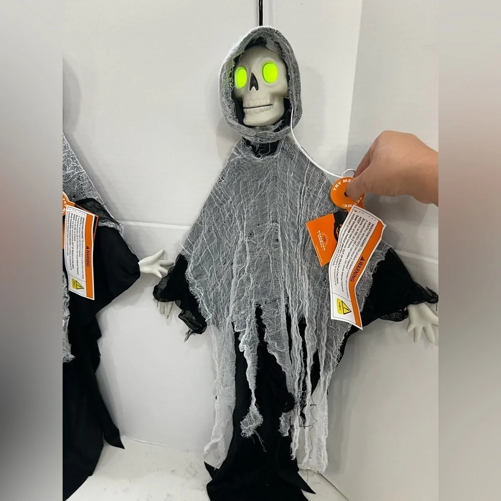 Spooky Skeleton  with Hooded Gray and Black Cloak